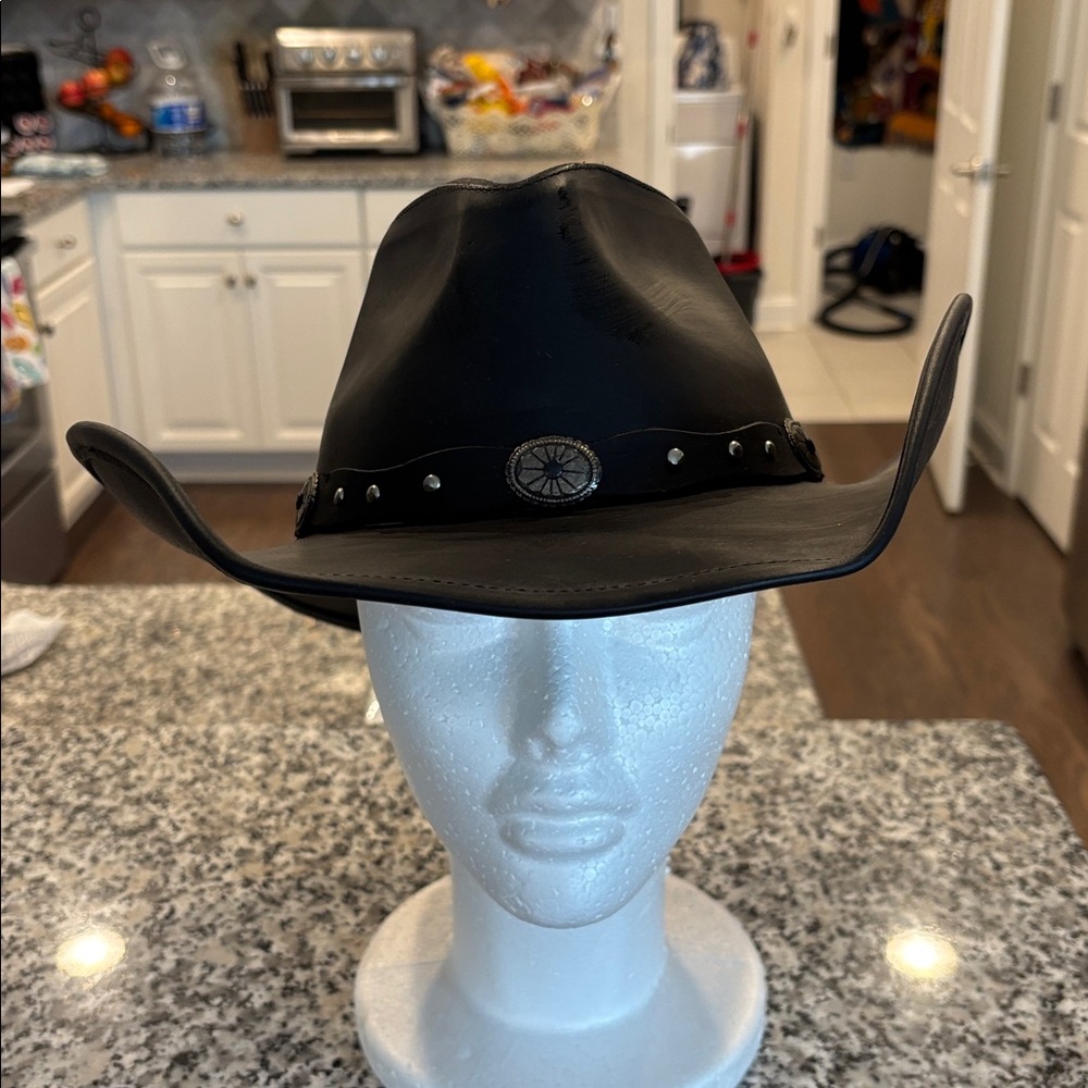 Stetson Black Leather Cowboy Hat with Concho Band for men or women